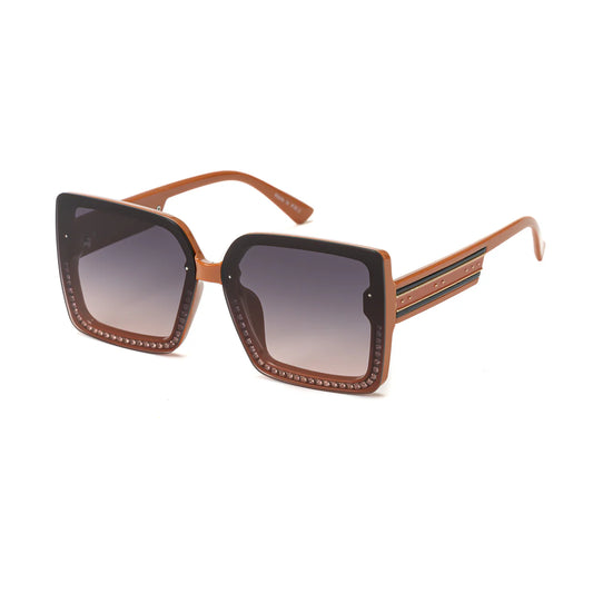 Sunglasses with brown frame and gradient lenses on a white background